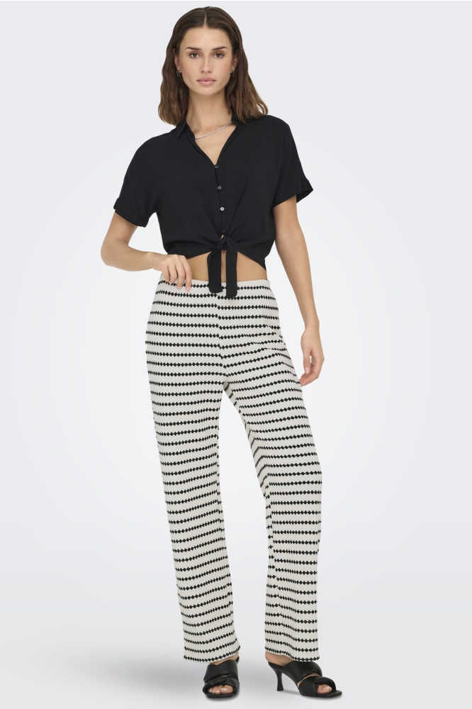 ONLEVA STRIPE WIDE LEG PANT JRS 15348629 CLOUD DANCER/BLACK